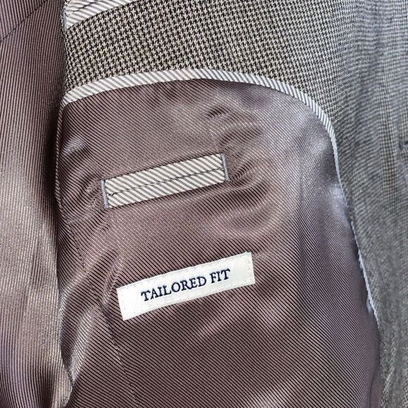 Jos. A. Bank Men's 40R Beige Tan Houndstooth Plaid Brown 2-Button Wool Blazer - Picture 6 of 9